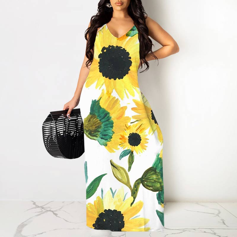 Floral Pattern Sleeveless Maxi Dress