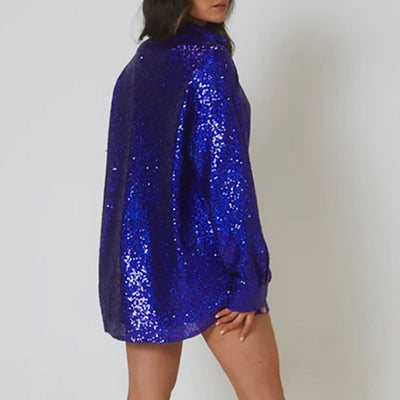 Sequins Long Sleeve Shirt Dress