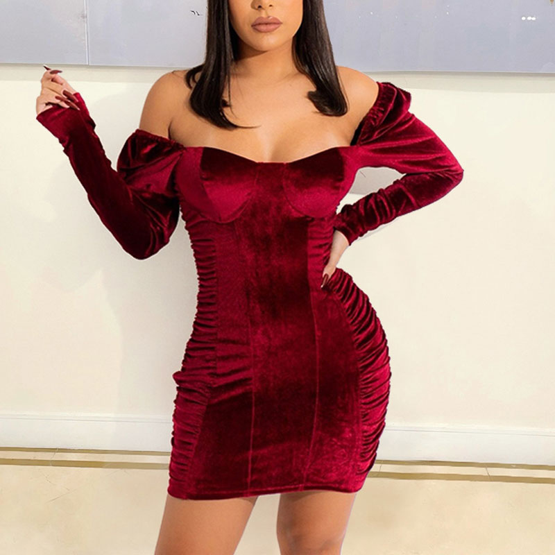 Velvet Square Neck Long Sleeve Bodycon Dress