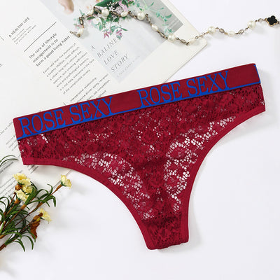 Letter Print Low Waist Lace Panties