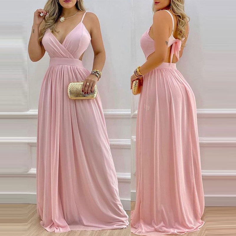 Solid V-Neck Cut Out Maxi Dress