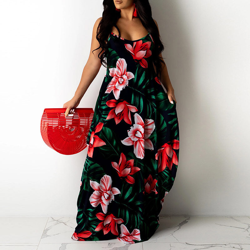 Floral Pattern Sleeveless Loose Maxi Dress