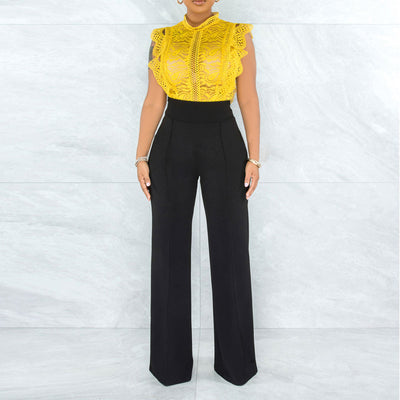 Solid High Waist Straight Leg Pants