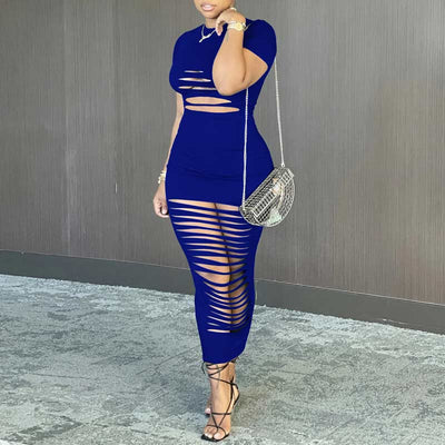 Short Sleeve Cutout Bodycon Slim Maxi Dress