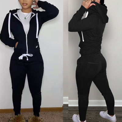 Solid Long Sleeve Hoodie Top & Pants Set