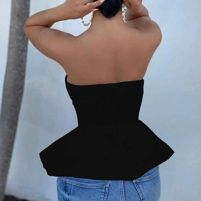 Solid Sleevelss Off Shoulder Zipper Design Top