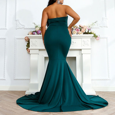 Solid Off Shoulder High Sleeve Train Evening Dress