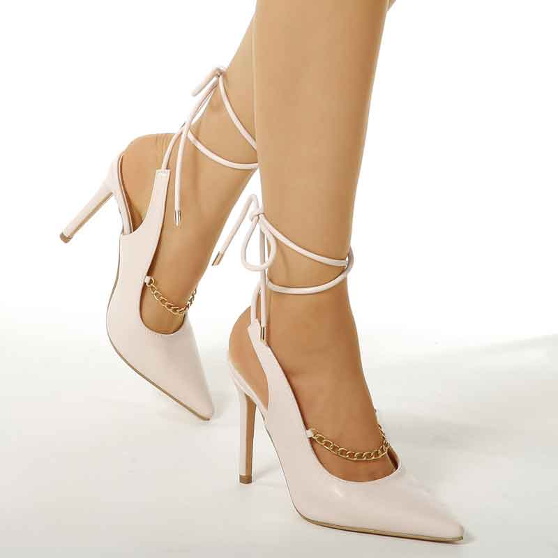 Solid Pointed Toe Bandage Chain Thin Heeled Sandals