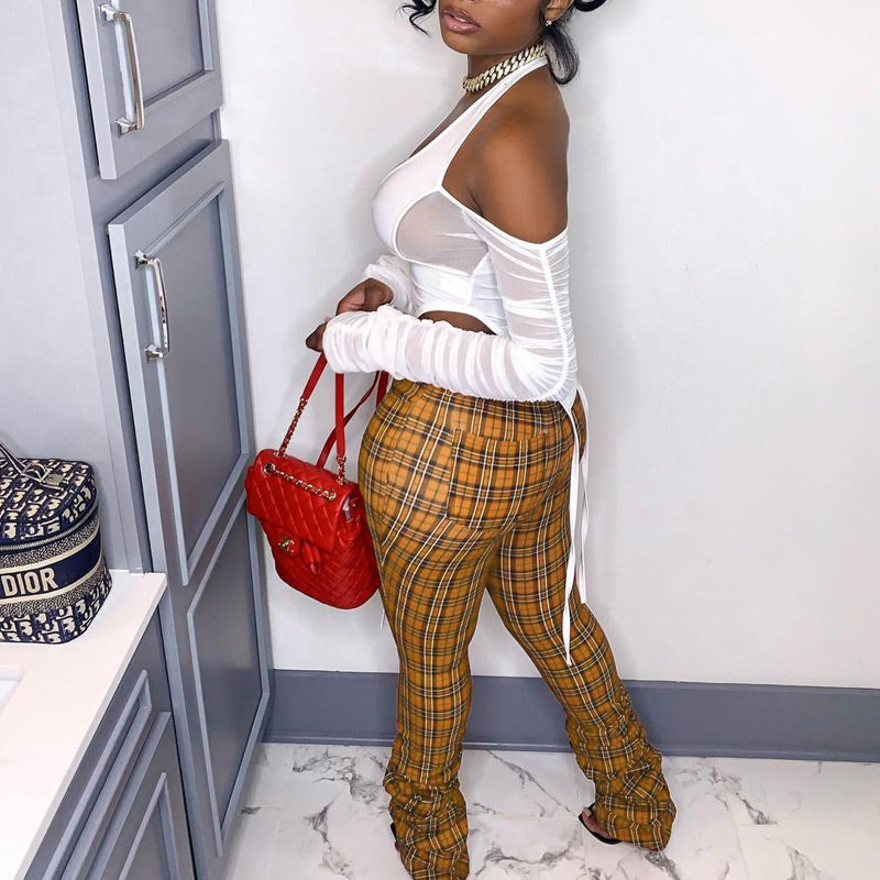 Plaid High Waist Stacket Pants