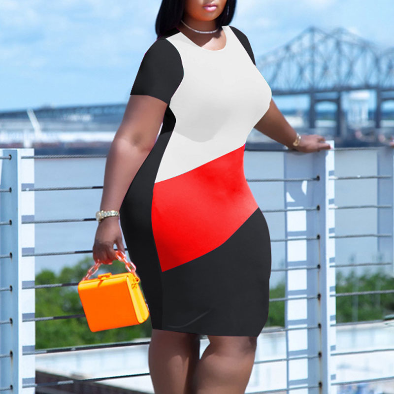 Colorblock Short Sleeve Bodycon Dress