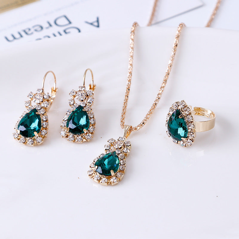 Rhinestone Water Drop Shapped 3PCS Necklace Set