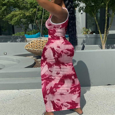 Tie Dye Print Sleeveless V-Neck Maxi Dress