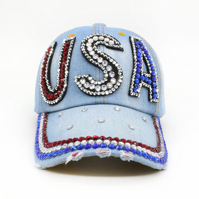 Rhinestone Letter Pattern UV Protection Denim Peaked Cap