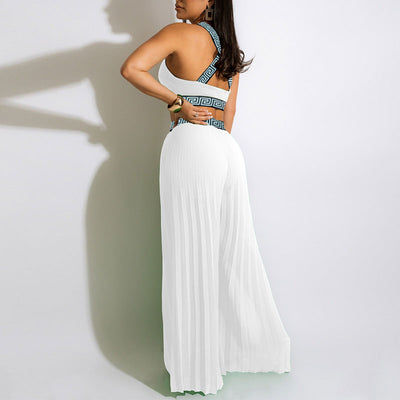 Print Sleeveless Crop Top & Wide Leg Pants Set