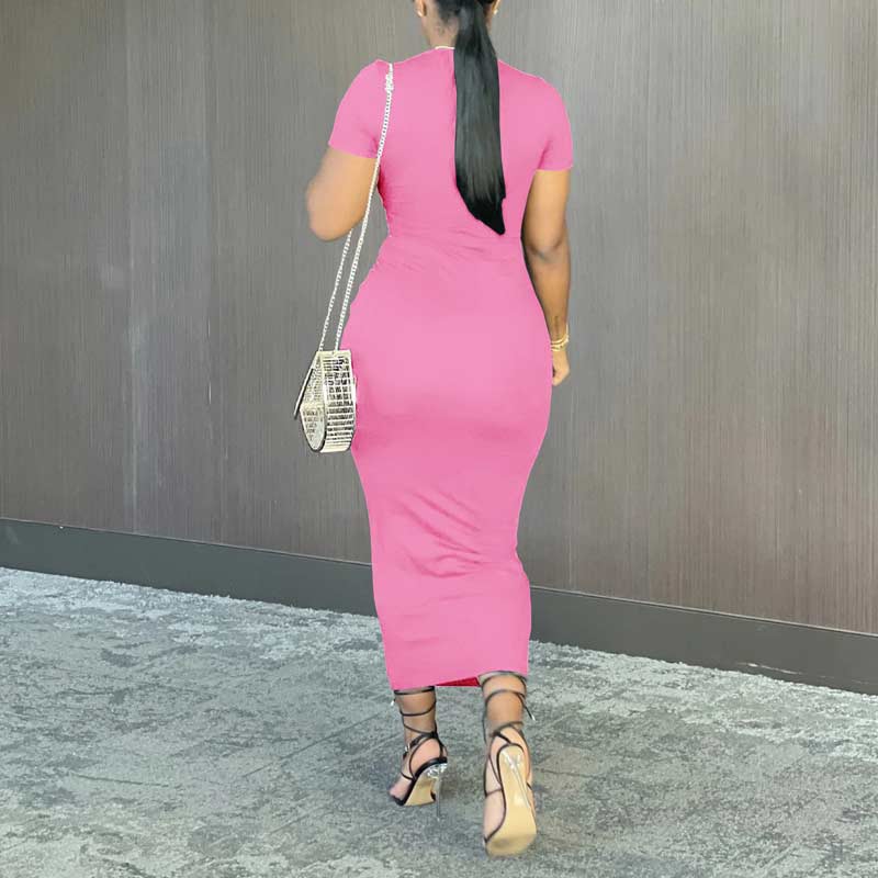 Short Sleeve Cutout Bodycon Slim Maxi Dress