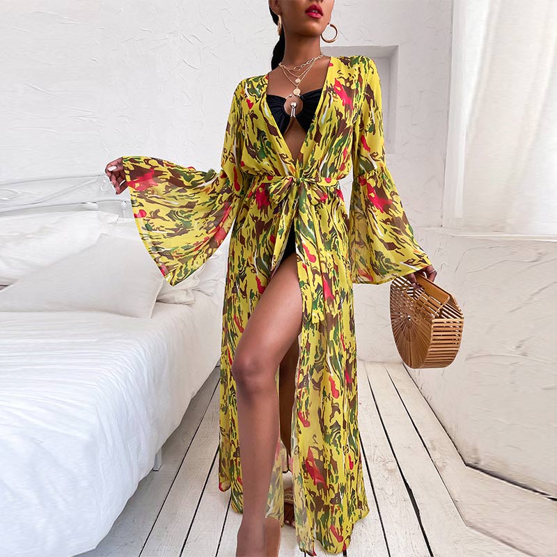 Print Loose Long Sleeve Cover Up