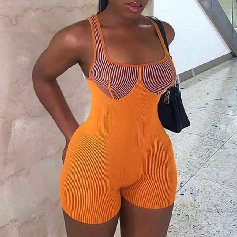 3d Print U Neck Sleeveless Romper