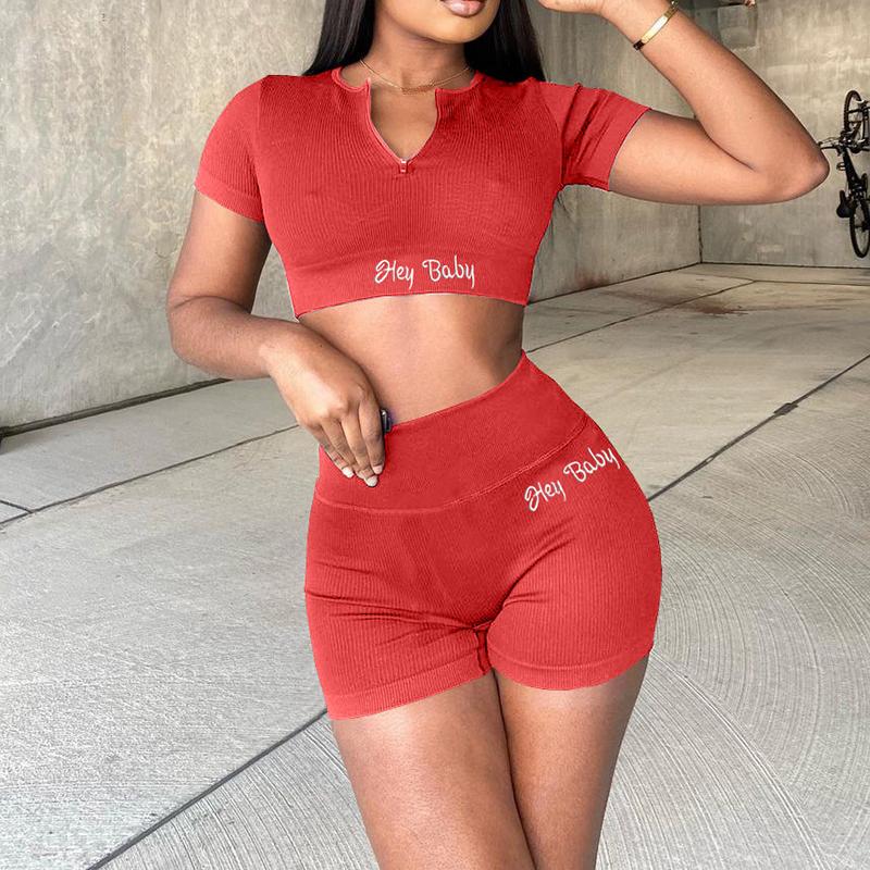 Short Sleeve Tops & High Waist Shorts Set