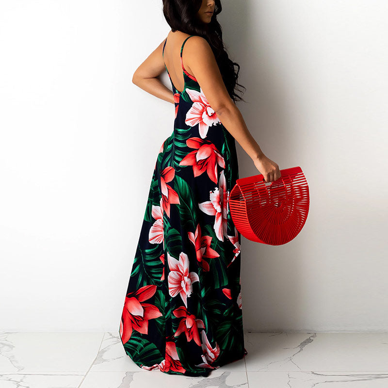 Floral Pattern Sleeveless Loose Maxi Dress