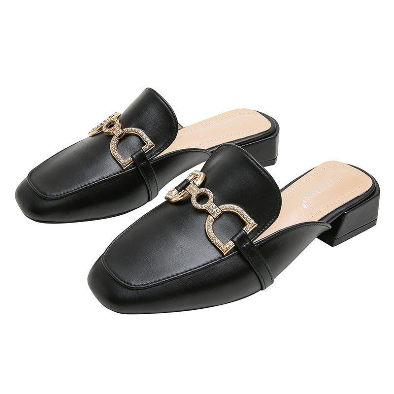 Solid Rhintstone Metal Chains Decorstion Loafers