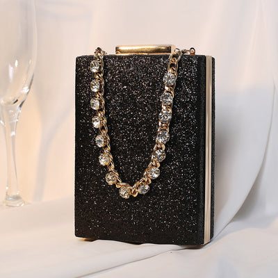 Glitter Rhinestone Studded Chain Clutch Bag