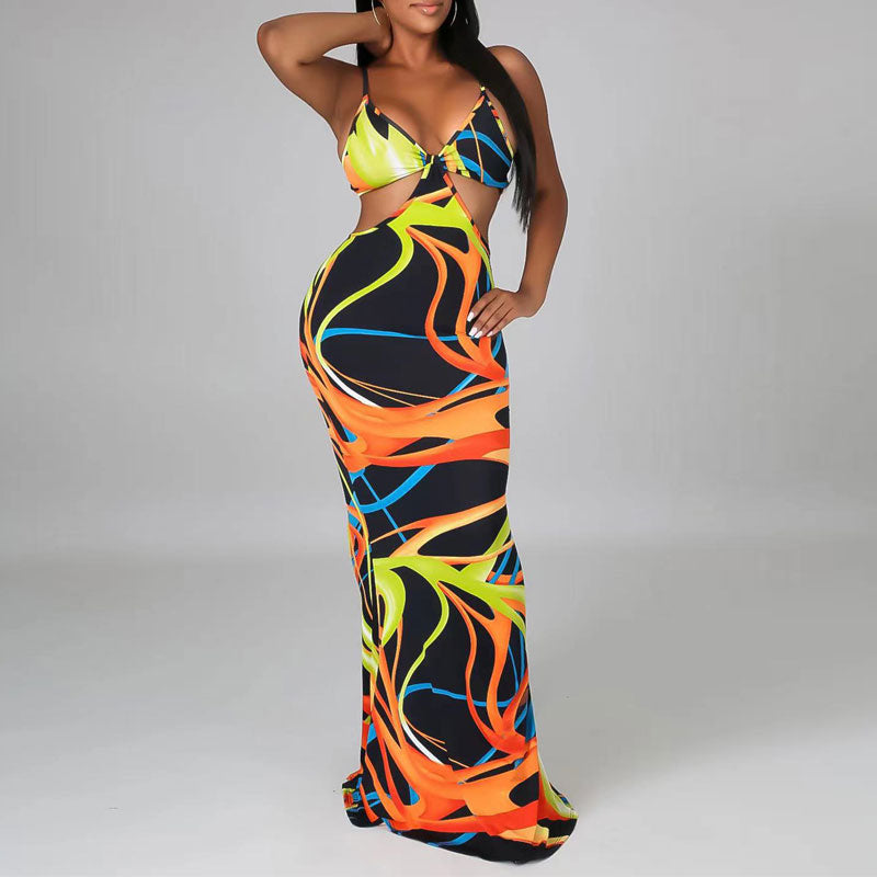 Tie Dye Print Sleeveless Cut Out Maxi Dress