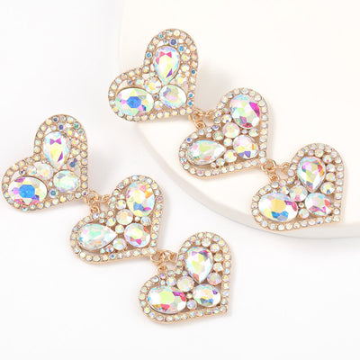 Studded Heart Pattern Drop Earrings