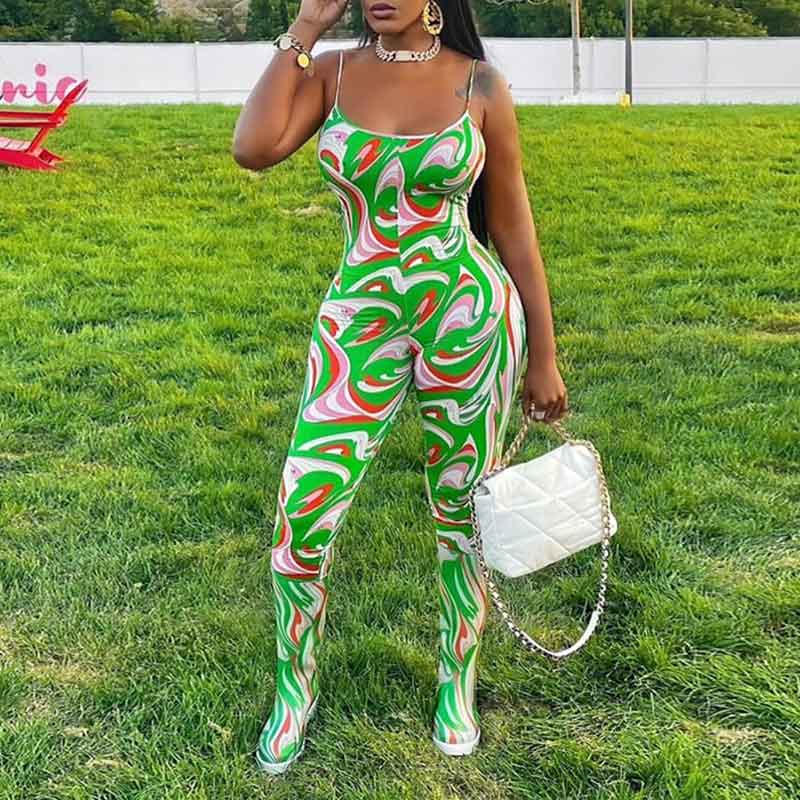 Print Sleeveless Spaghetti Strap Jumpsuit