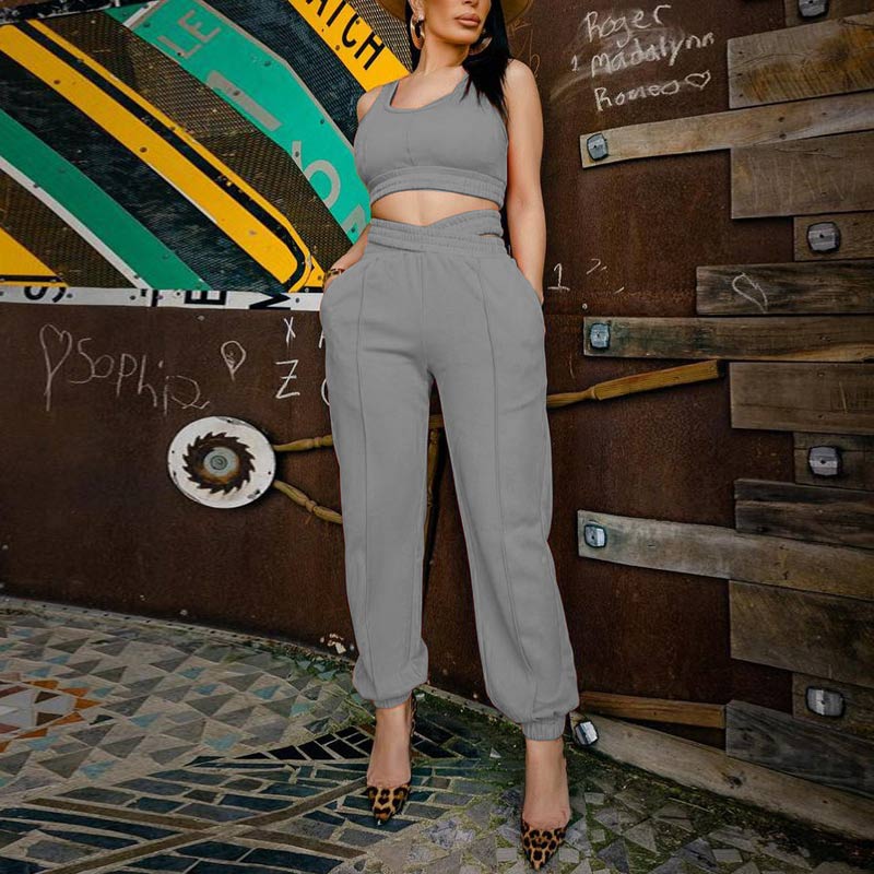 Solid Sleeveless Crop Top & Pants Set