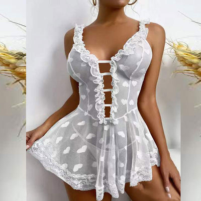 Heart Pattern Sleeveless Cut Out Mesh Babydoll