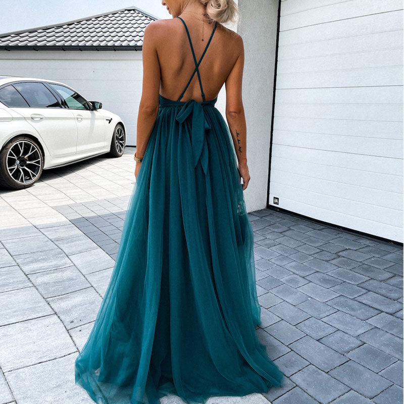 Sequins Sleeveless Sheer Mesh Maxi Dress