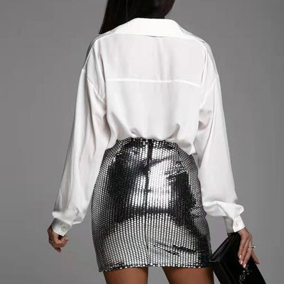 Sequins High Waist Slit Mini Skirt