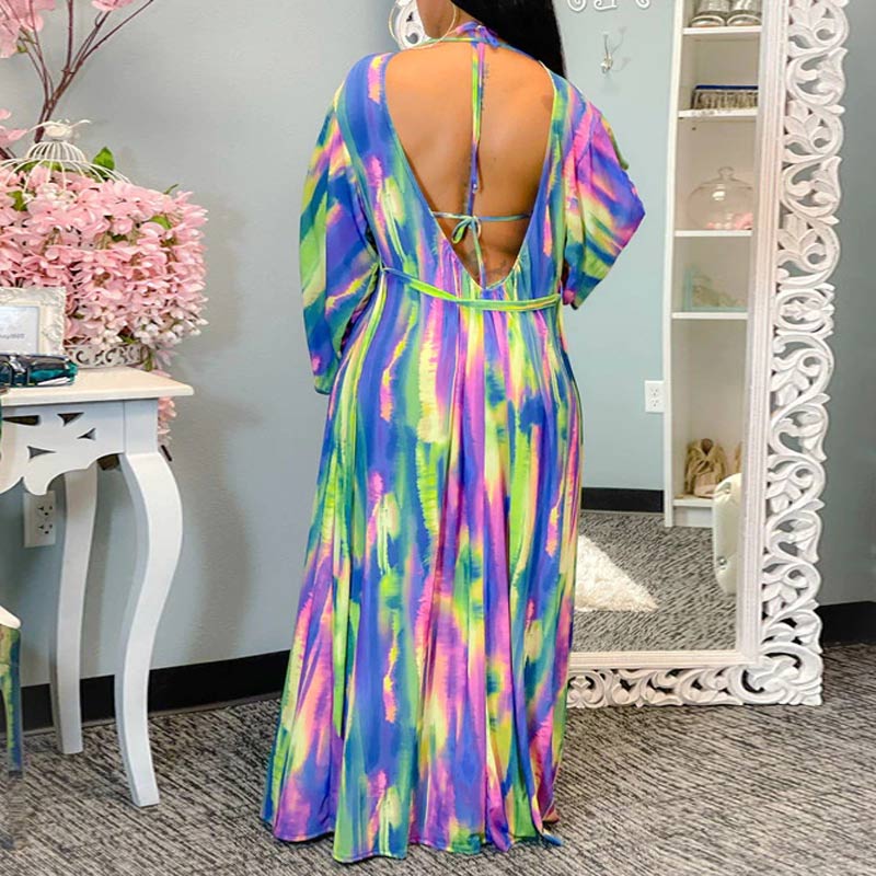 Tie Dye Print Long Sleeve Swimsuit & Cover Up Set