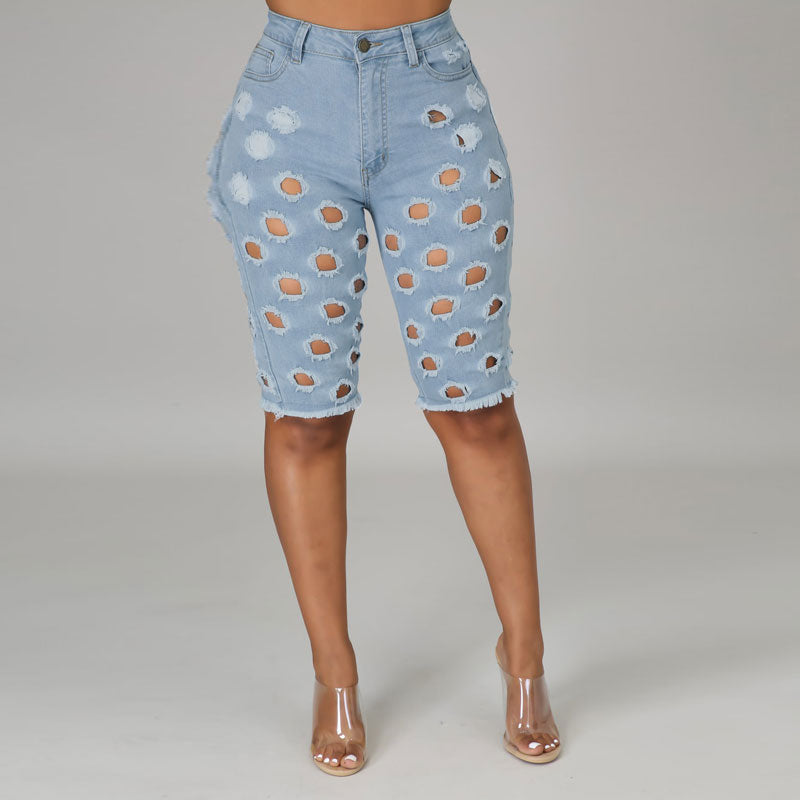 Solid Cut Out Pocket Design Denim Shorts