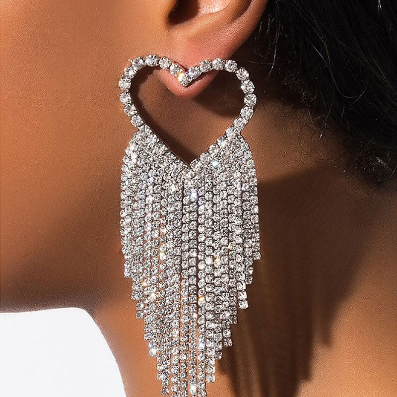 Heart Shaped Tassel Design Studded Earrings