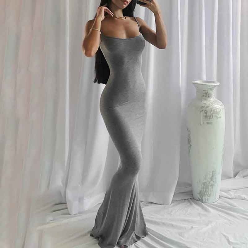 Solid Square Neck Sleeveless Maxi Dress