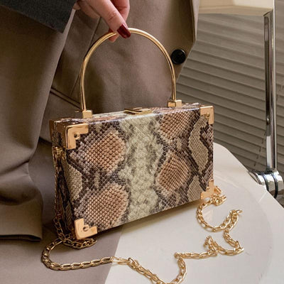 Snakeskin Pattern Chain Strap Box Bag