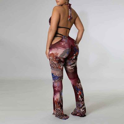 Print Halter 3PCS Pants Set