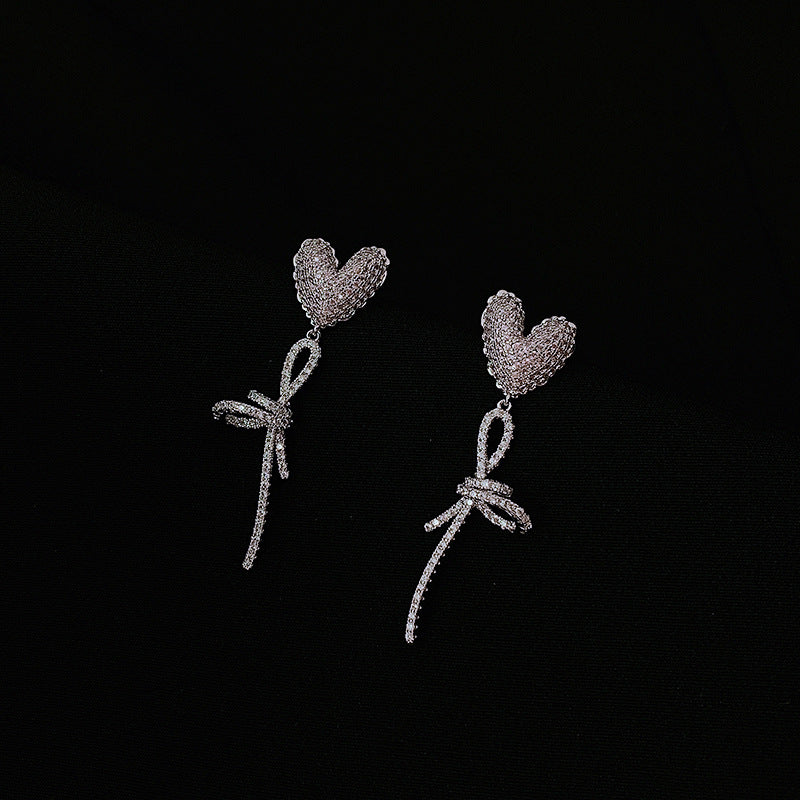 Studded Heart Bowknot Pattern Earrings