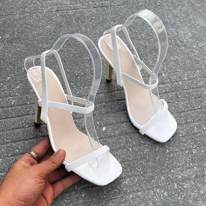 Square Toe Ankle Strap Chunky Heeled Sandals