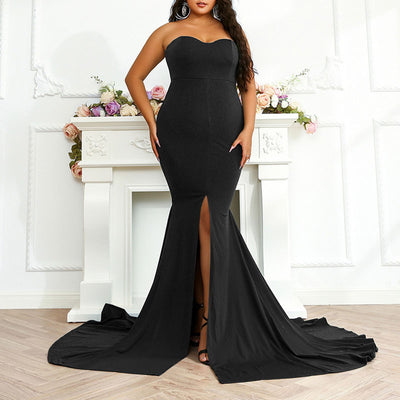 Solid Off Shoulder High Sleeve Train Evening Dress