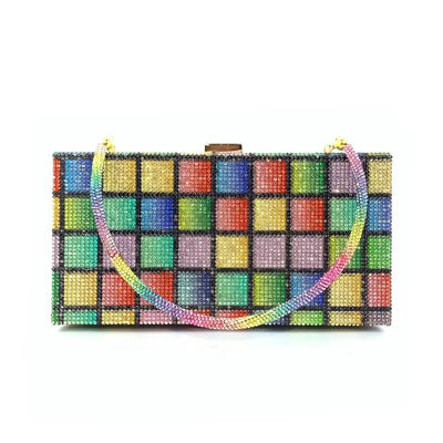 Rainbow Pattern Rhinestone Clutch Bag