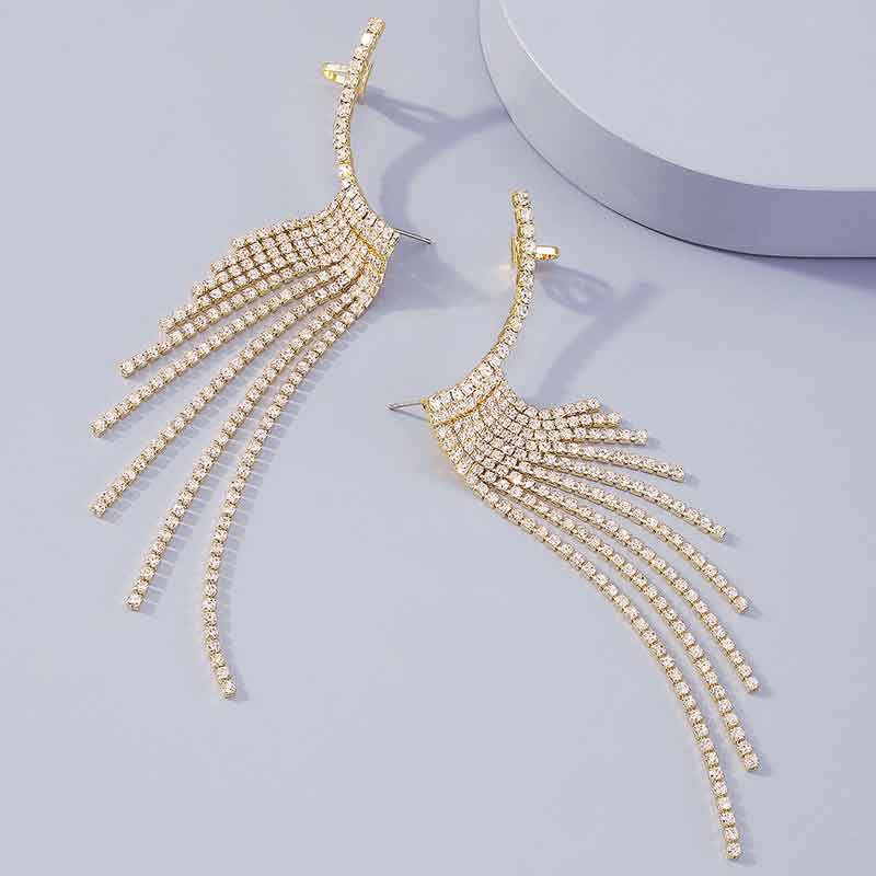 Rhinestone Tassel Design Earrings