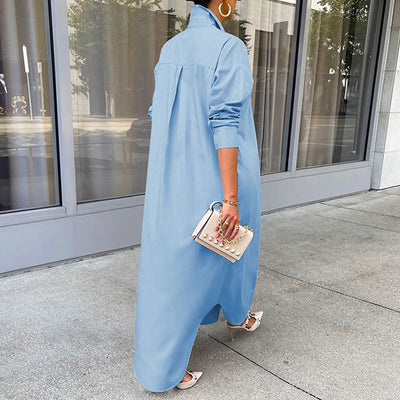 Solid Long Sleeve Maxi Shirt Dress