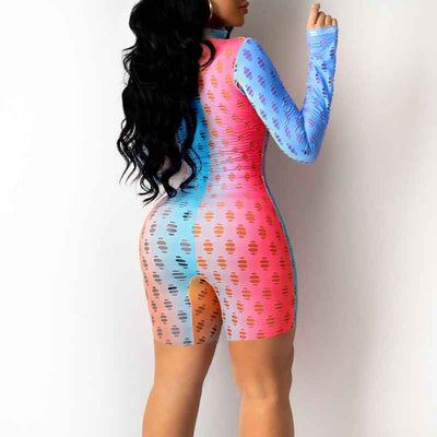 Colorblock Long Sleeve Hollow Out Romper