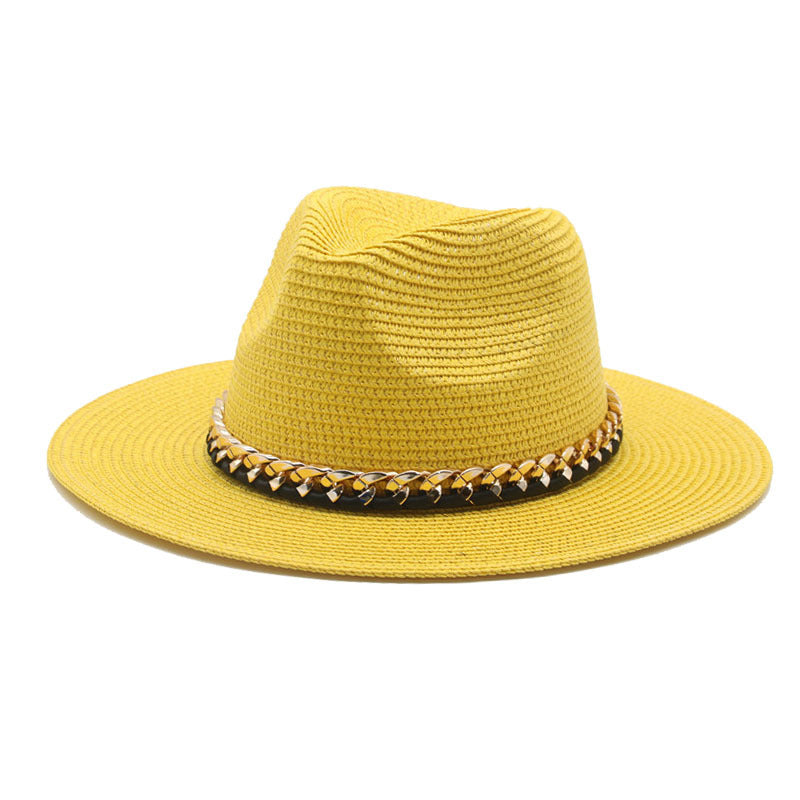 Solid Chain Decoration UV Protection Straw Hat