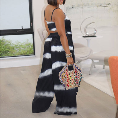 Tie Dye Print Sleeveless Wide Leg Jumpsuit