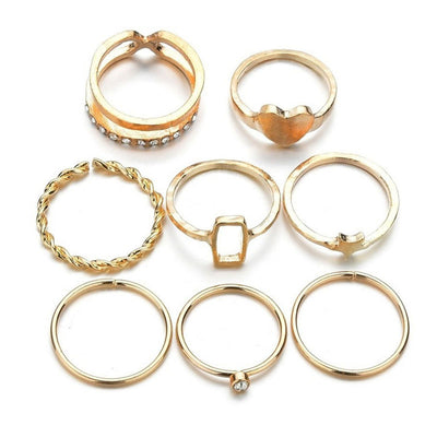 Studded Heart Pattern 8PCS Rings Set