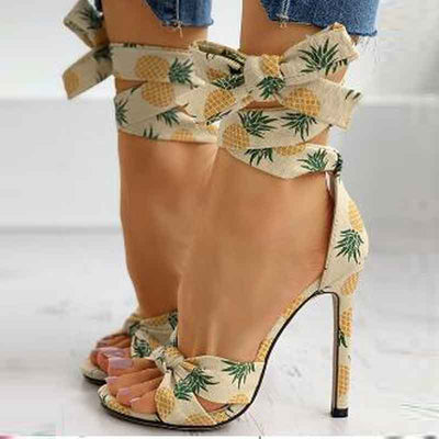 Strawberry Print Bandage Stiletto Heels