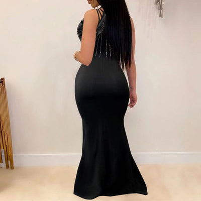 Rhinestone Sleeveless Cut Out Maxi Dress